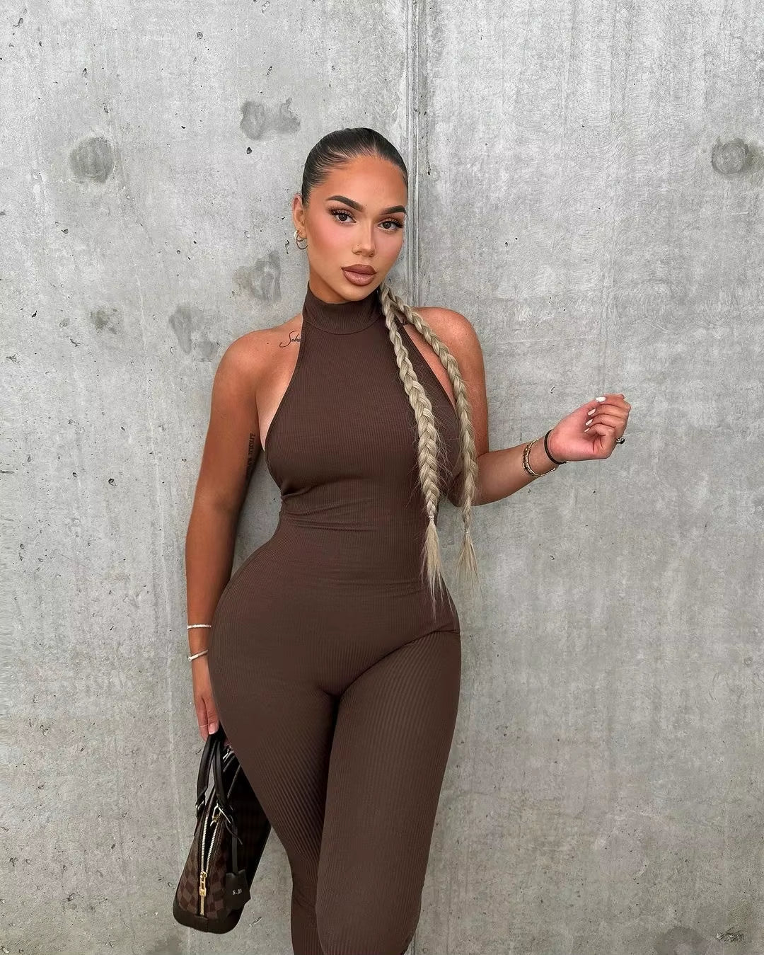 Summer Sleeveless Black Jumpsuits Women Turtleneck Sexy Backless Bodycon Streetwear Jumpsuits Club Casual Skinny Sports Rompers