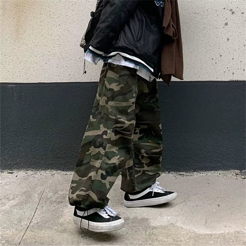 Baggy Camouflage Pockets Straight Cargo Pants Women High Waist Streetwear Loose Wide Leg Pant Vintage Casual Goth Harem Trousers