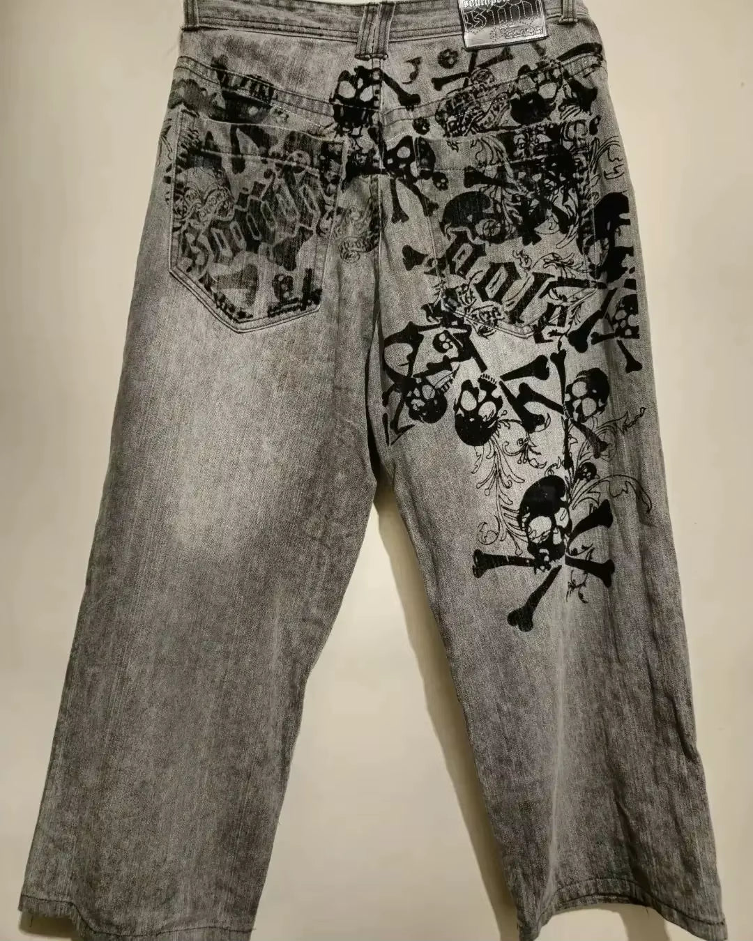 American Virtue Brand Original Splash Ink Skull Skin Embroidery Slim Jeans Y2K Street Straight Casual Pants Men and Women