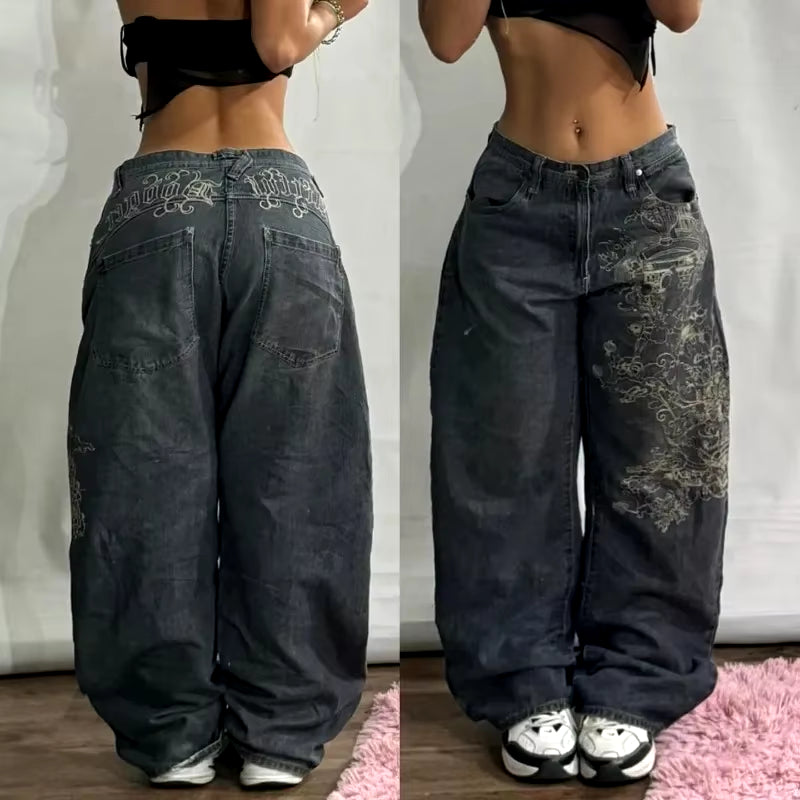 Streetwear American New Washed Light Blue Baggy Jeans Men and Women Y2K High Street Fashion Retro Punk High Waist Wide Trousers