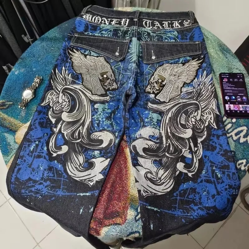 Streetwear American New Washed Light Blue Baggy Jeans Men and Women Y2K High Street Fashion Retro Punk High Waist Wide Trousers