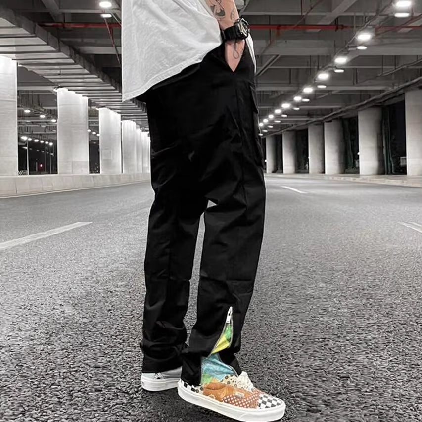 Streetwear Patchwork Cashew Flower Print Cargo Pants Y2K Men Hip Hop Casual Functional Slim Cargo Trousers Male Pocket Side Zip
