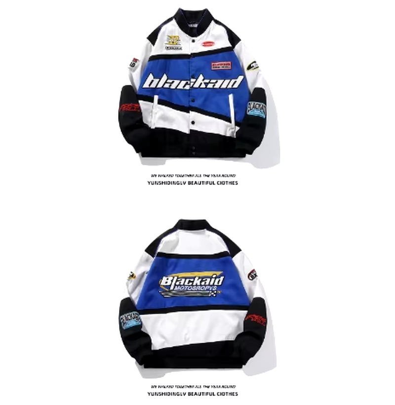 Autumn Varsity Jacket Long Sleeve Motorcycle Jacket Racing Baseball Jacket Women Y2K Printed Casual Loose Coat Single-Breasted