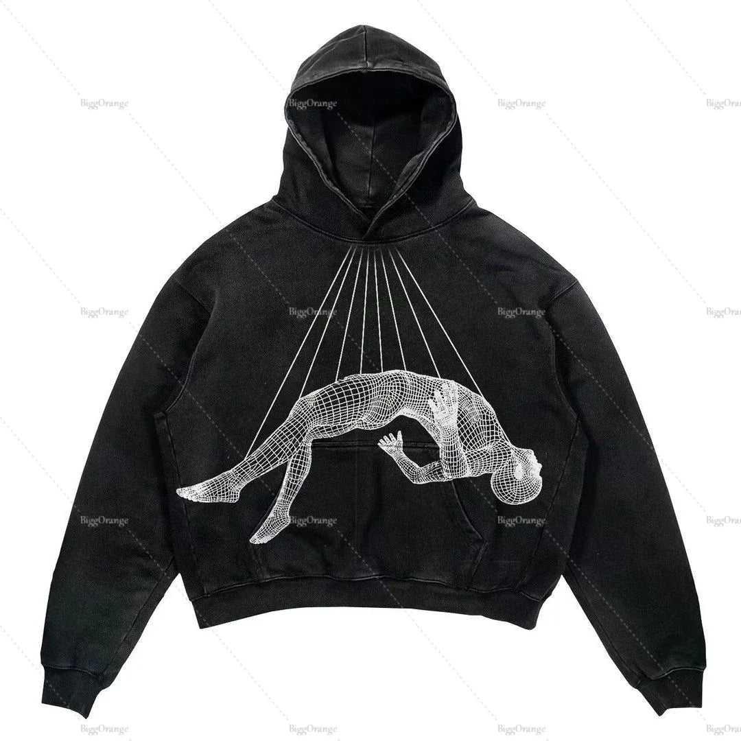 Harajuku Oversized Skull Print Streetwear High Quality Hoodie Vintage Streetwear Women Sweatshirt Goth Jacket Y2K Hoodies Women