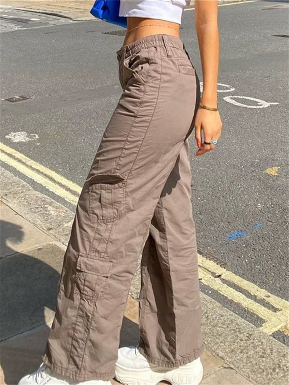 Fairycore Baggy Pants Women Cyber Y2K Jeans Big Pockets 90S Hippie Cargo Mom Trousers Loosesize Casual Wide Leg Denim Jogger