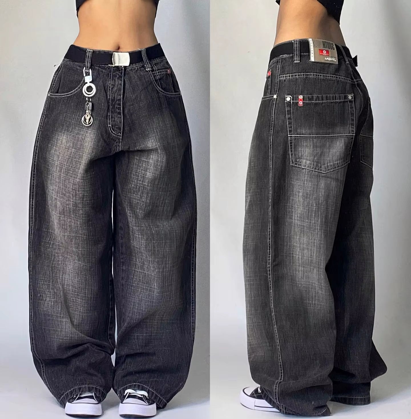 Streetwear American New Washed Light Blue Baggy Jeans Men and Women Y2K High Street Fashion Retro Punk High Waist Wide Trousers