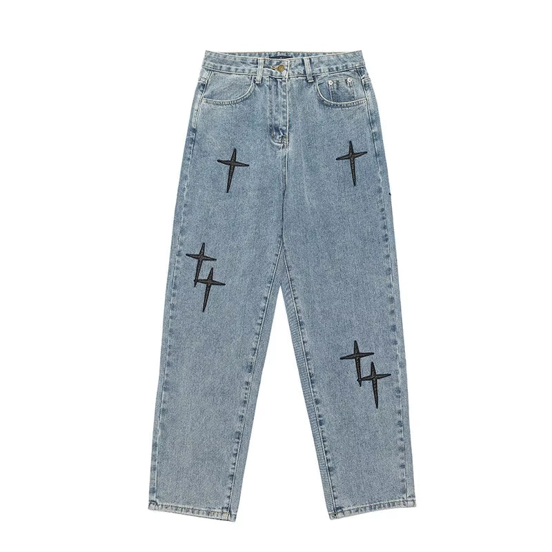 Prints Jeans Men New Streetwear Baggy Wide Leg Jeans Mens Streetwear Denim Jogger Pants Baggy Harem Jean Straight Trousers S-3XL