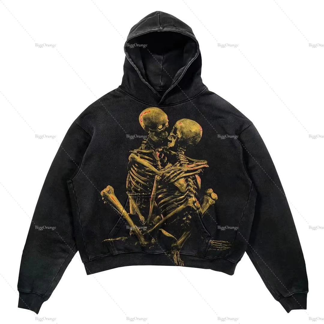 Harajuku Oversized Skull Print Streetwear High Quality Hoodie Vintage Streetwear Women Sweatshirt Goth Jacket Y2K Hoodies Women