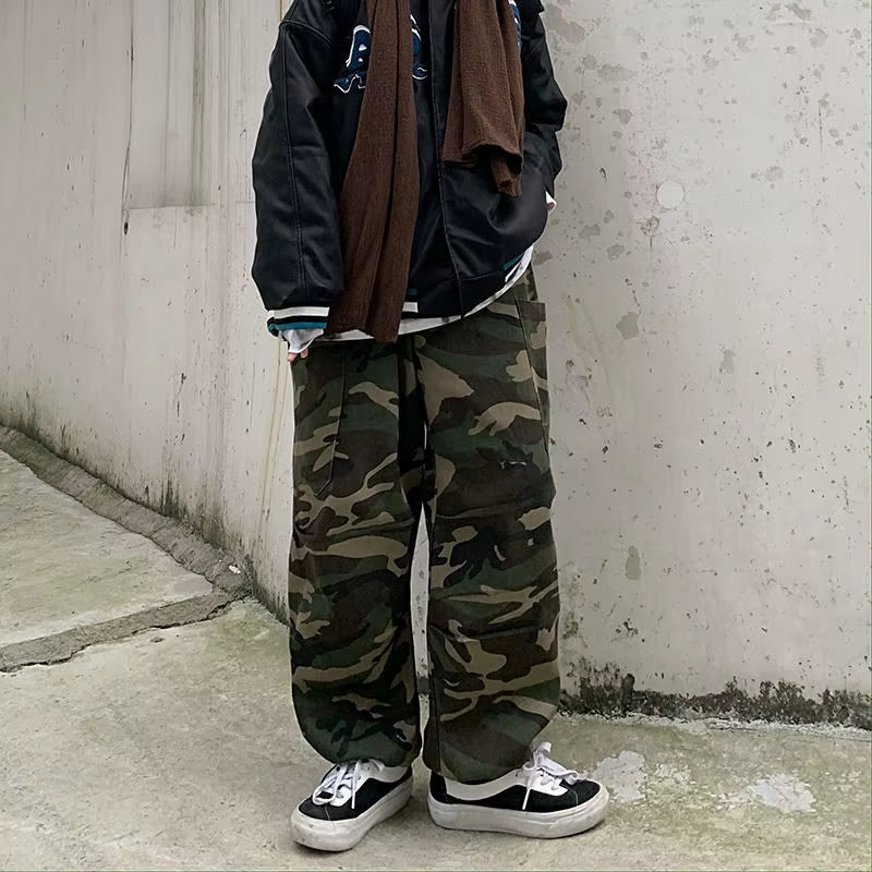 Baggy Camouflage Pockets Straight Cargo Pants Women High Waist Streetwear Loose Wide Leg Pant Vintage Casual Goth Harem Trousers