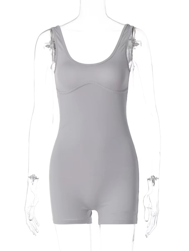 2024 Summer Solid Straps Backless Sexy Bodycon One Piece Playsuit Women Casual Romper Streetwear Work Out Yoga Overalls
