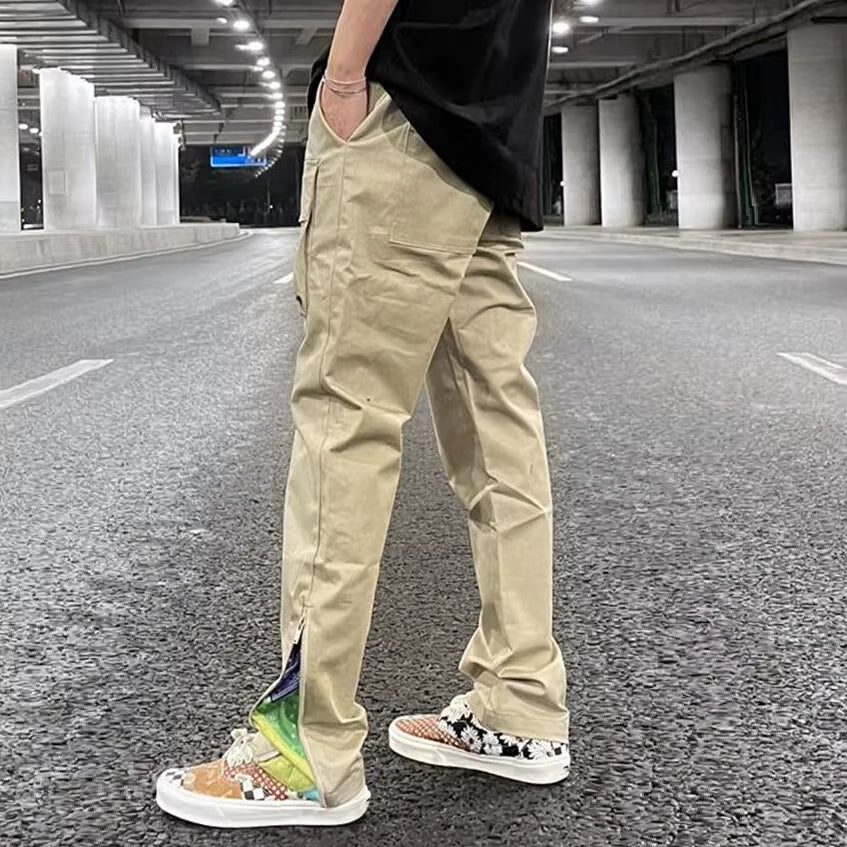 Streetwear Patchwork Cashew Flower Print Cargo Pants Y2K Men Hip Hop Casual Functional Slim Cargo Trousers Male Pocket Side Zip