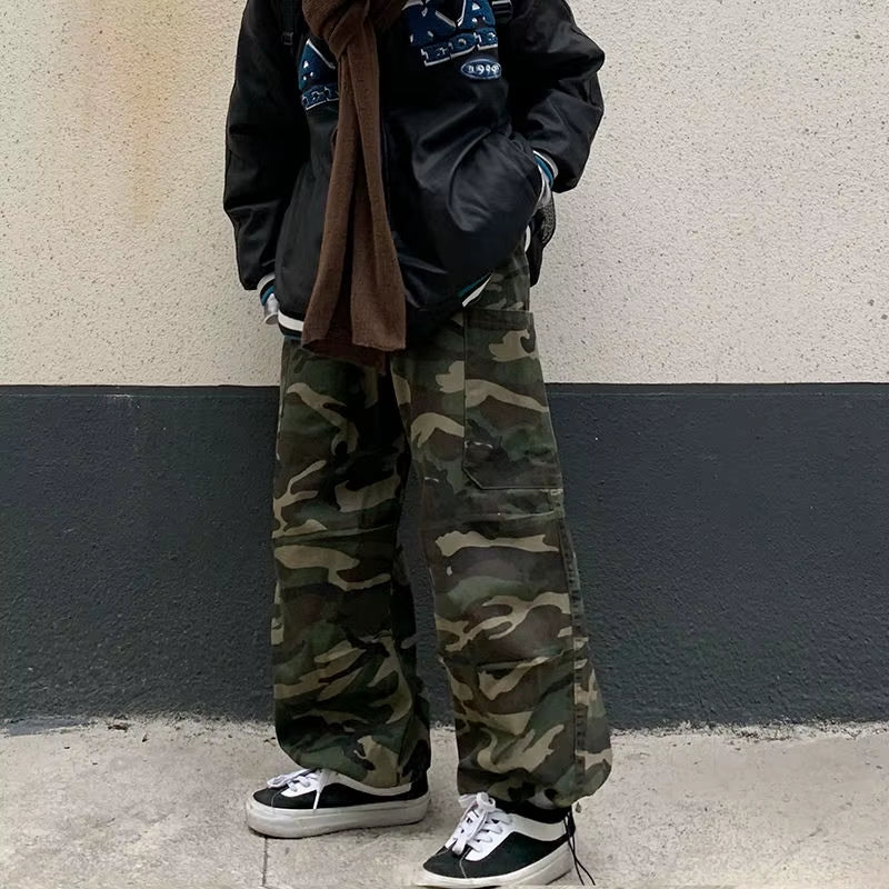 Baggy Camouflage Pockets Straight Cargo Pants Women High Waist Streetwear Loose Wide Leg Pant Vintage Casual Goth Harem Trousers