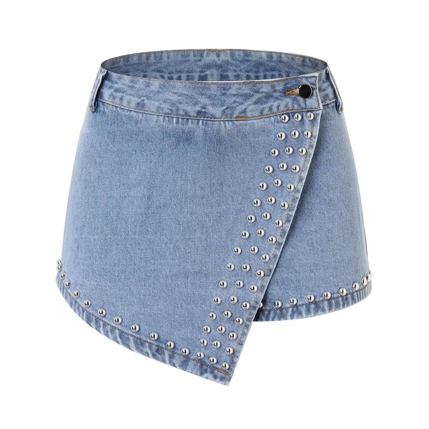 Summer Women'S Fashion Short Denim Skirt Pants Nailing Beads Skinny Cargo Jeans Shorts for Women Beach Outfits 2023 Trousers