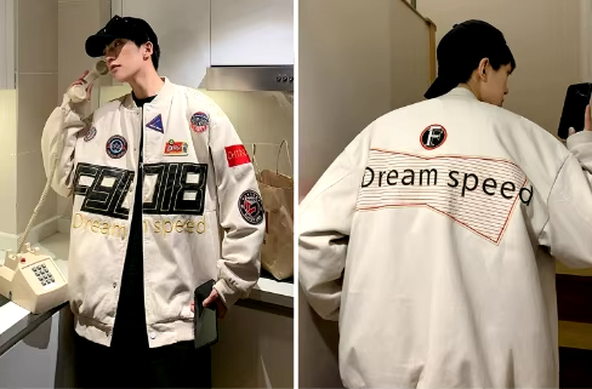 Autumn Varsity Jacket Long Sleeve Motorcycle Jacket Racing Baseball Jacket Women Y2K Printed Casual Loose Coat Single-Breasted