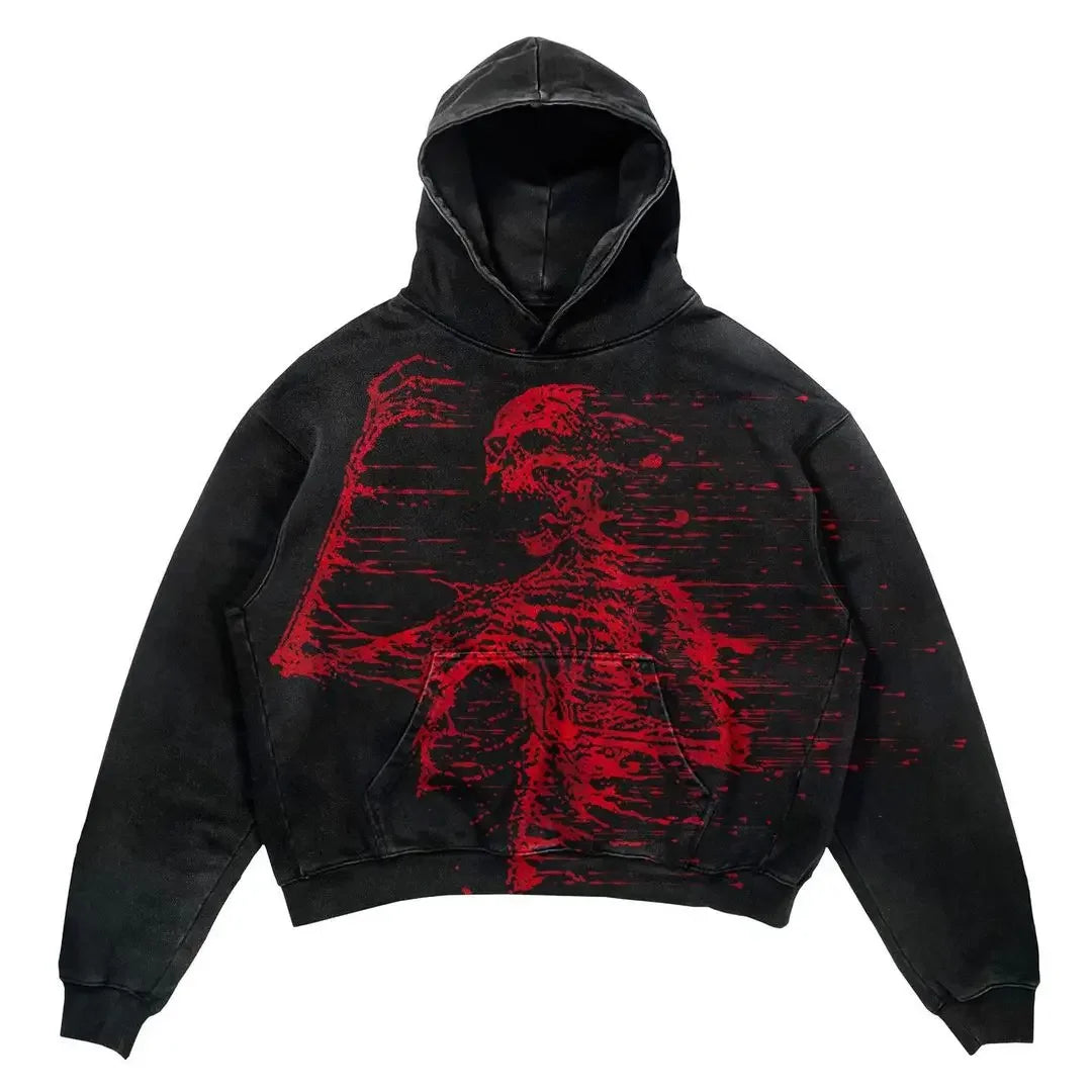 Harajuku Oversized Skull Print Streetwear High Quality Hoodie Vintage Streetwear Women Sweatshirt Goth Jacket Y2K Hoodies Women