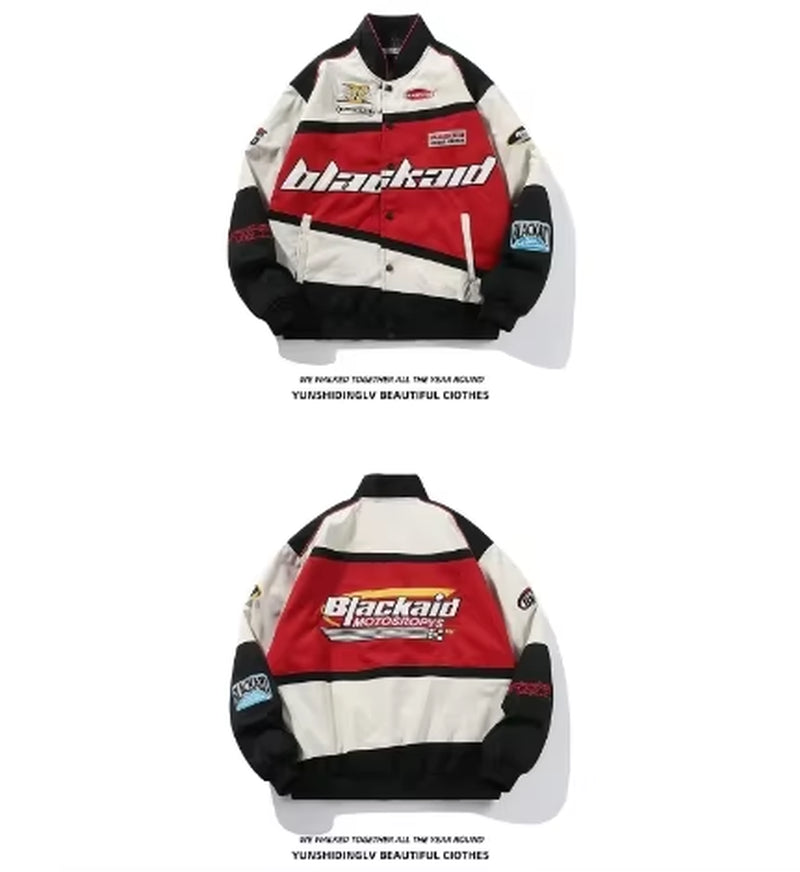 Autumn Varsity Jacket Long Sleeve Motorcycle Jacket Racing Baseball Jacket Women Y2K Printed Casual Loose Coat Single-Breasted