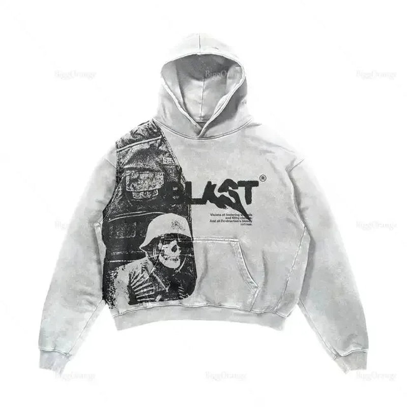 Harajuku Oversized Skull Print Streetwear High Quality Hoodie Vintage Streetwear Women Sweatshirt Goth Jacket Y2K Hoodies Women