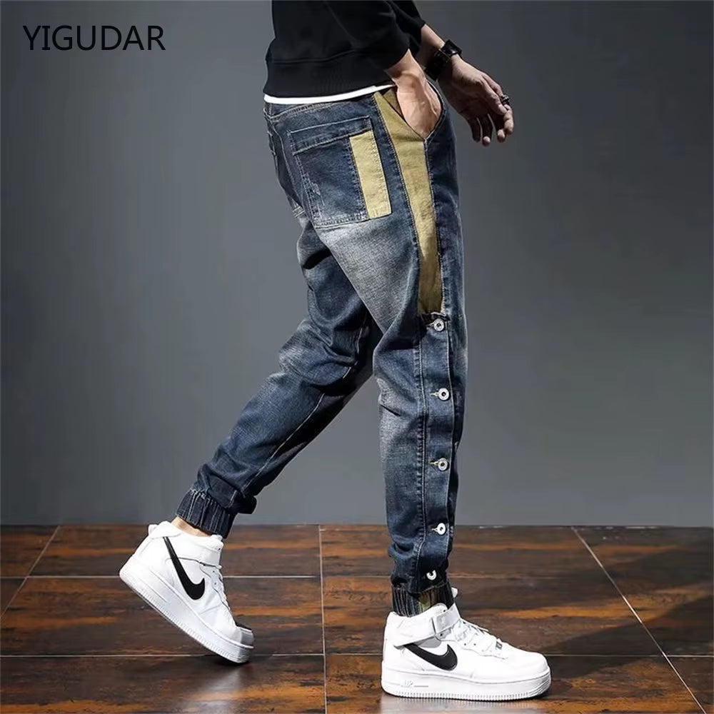 Mens Jeans Harem Pants Fashion Pockets Desinger Loose Fit Baggy Moto Jeans Men Stretch Retro Streetwear Relaxed Tapered Jeans