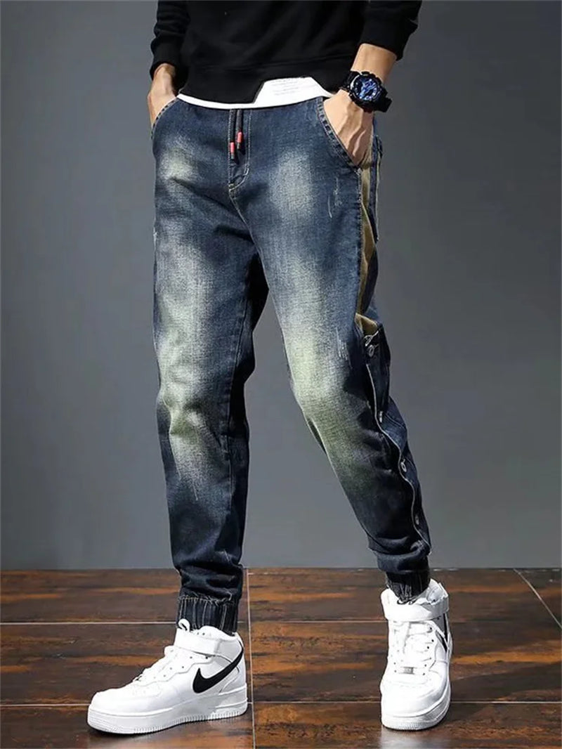 Mens Jeans Harem Pants Fashion Pockets Desinger Loose Fit Baggy Moto Jeans Men Stretch Retro Streetwear Relaxed Tapered Jeans
