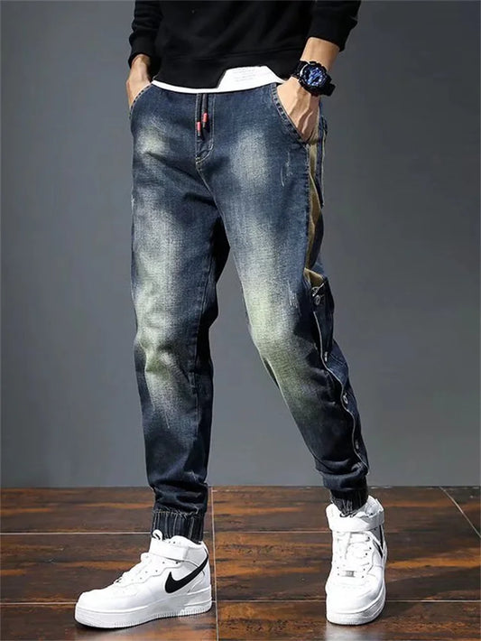 Mens Jeans Harem Pants Fashion Pockets Desinger Loose Fit Baggy Moto Jeans Men Stretch Retro Streetwear Relaxed Tapered Jeans