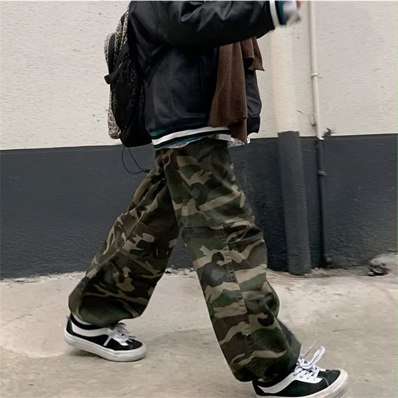 Baggy Camouflage Pockets Straight Cargo Pants Women High Waist Streetwear Loose Wide Leg Pant Vintage Casual Goth Harem Trousers