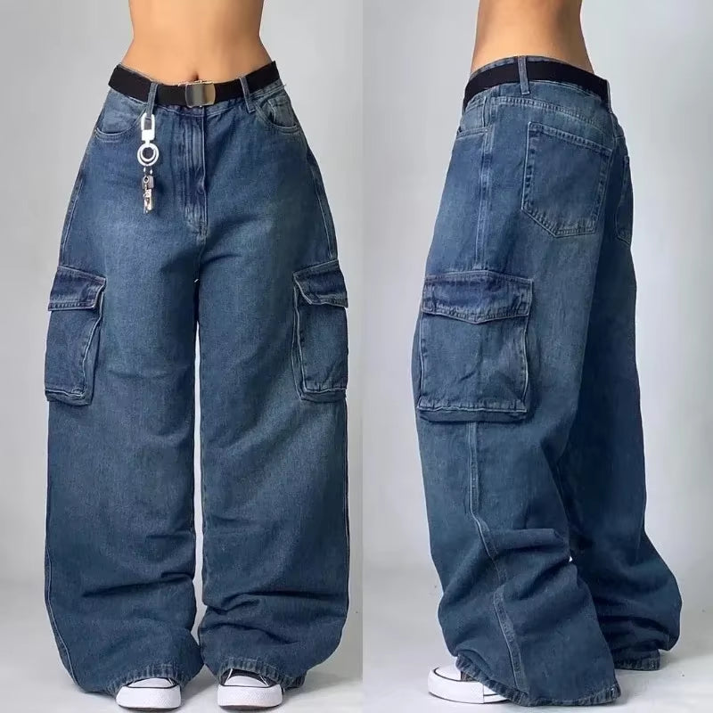 Streetwear American New Washed Light Blue Baggy Jeans Men and Women Y2K High Street Fashion Retro Punk High Waist Wide Trousers
