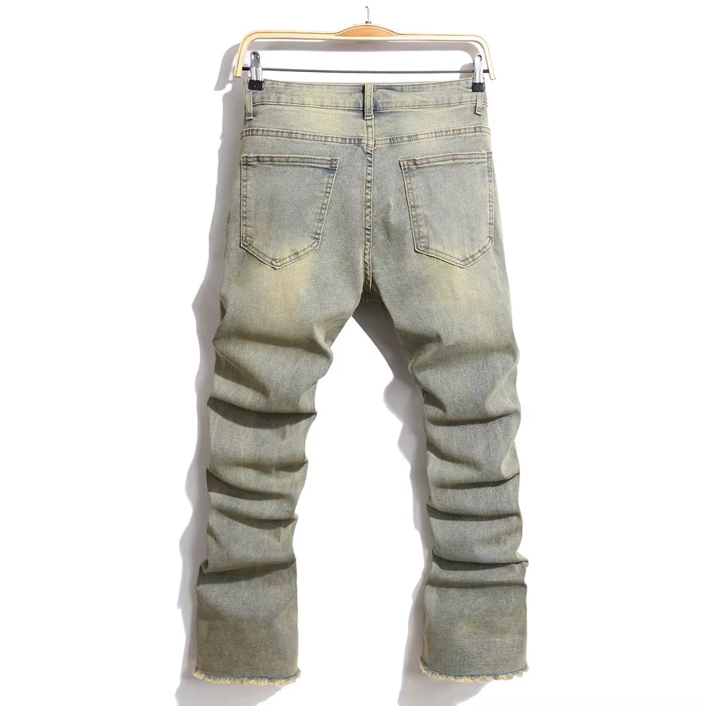 Streetwear Retro Style Men Ripped Spliced Slim Jeans Trousers Hip Hop Holes Stylish Denim Pants for Male