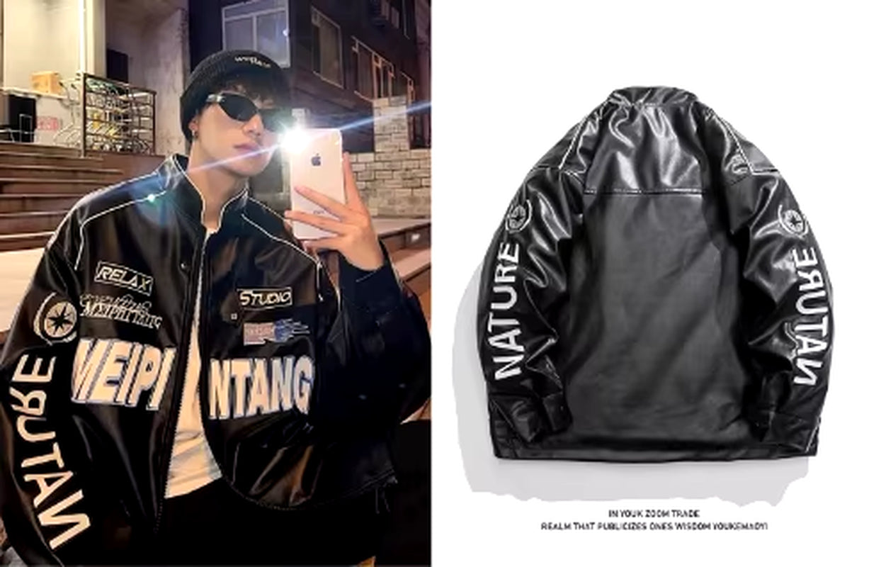Autumn Varsity Jacket Long Sleeve Motorcycle Jacket Racing Baseball Jacket Women Y2K Printed Casual Loose Coat Single-Breasted