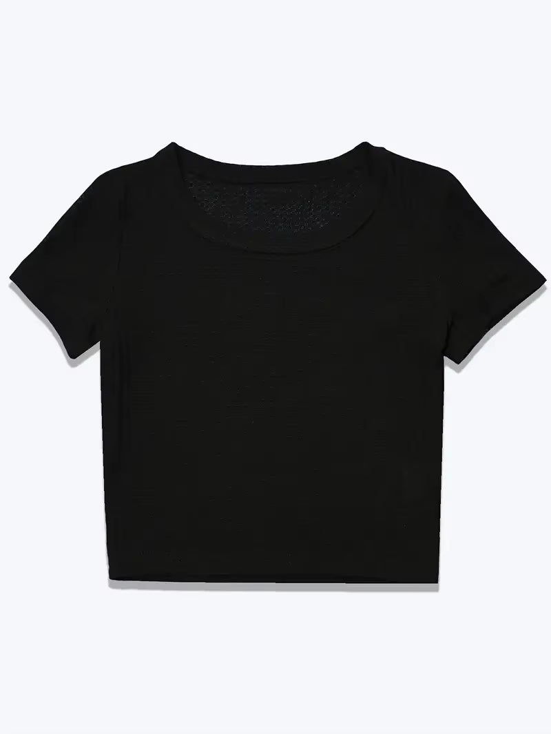 Solid Color Crew Neck Crop Top Y2K Casual Slim Fit Short Sleeve Crop Top T-Shirt for Spring & Summer Women'S Clothing