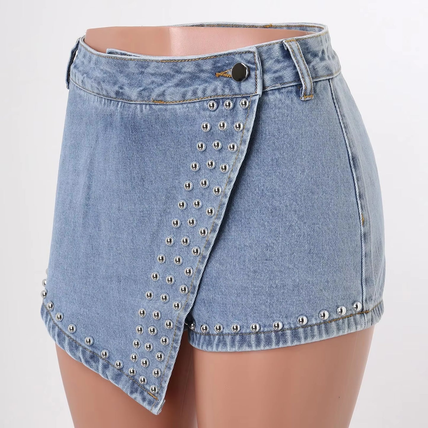Summer Women'S Fashion Short Denim Skirt Pants Nailing Beads Skinny Cargo Jeans Shorts for Women Beach Outfits 2023 Trousers
