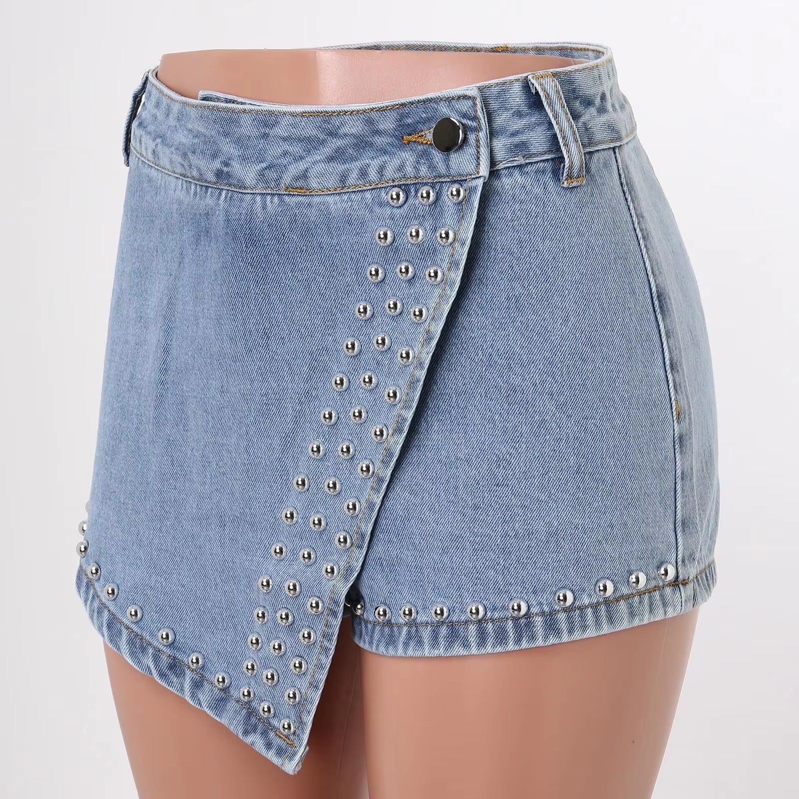 Summer Women'S Fashion Short Denim Skirt Pants Nailing Beads Skinny Cargo Jeans Shorts for Women Beach Outfits 2023 Trousers