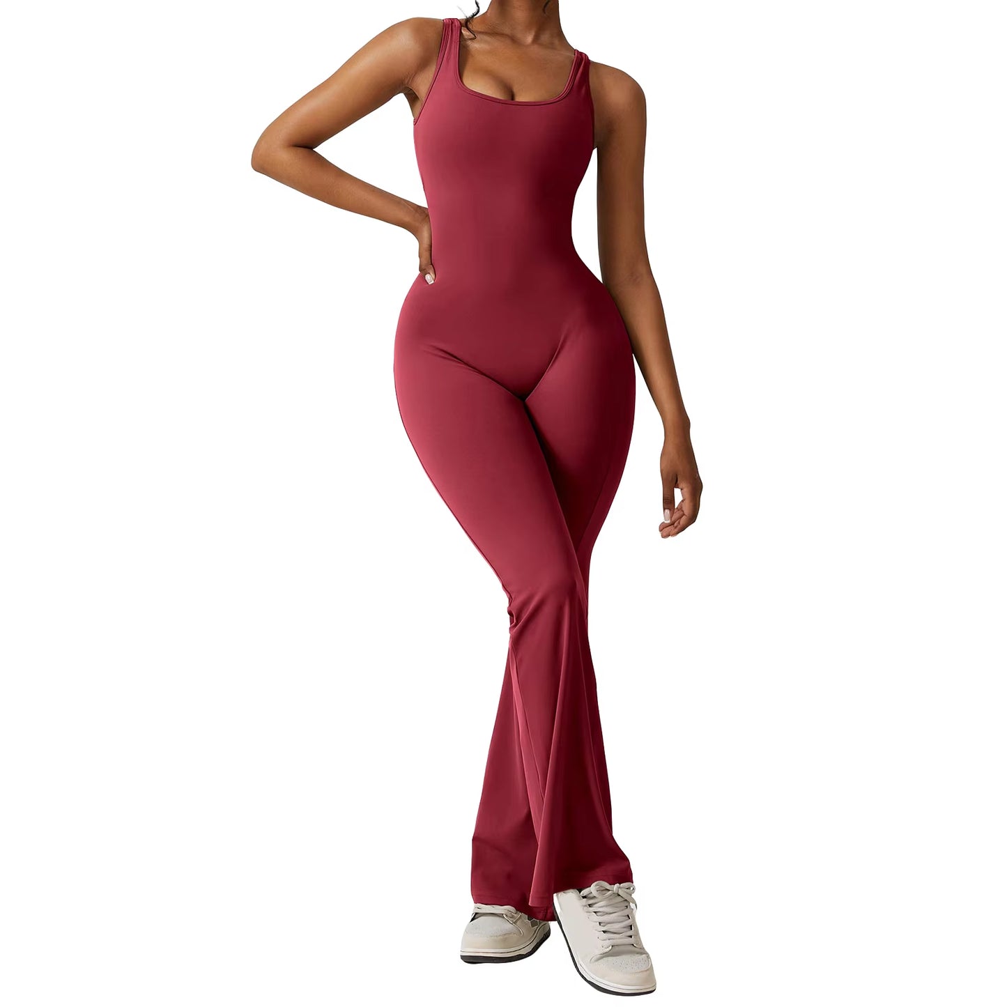 Sexy Hollow Backless Scrunch Gym Flare Jumpsuit Sport Leisure Women 1 Piece Clothing Yoga Dance Jump Suit Black Fitness Overalls