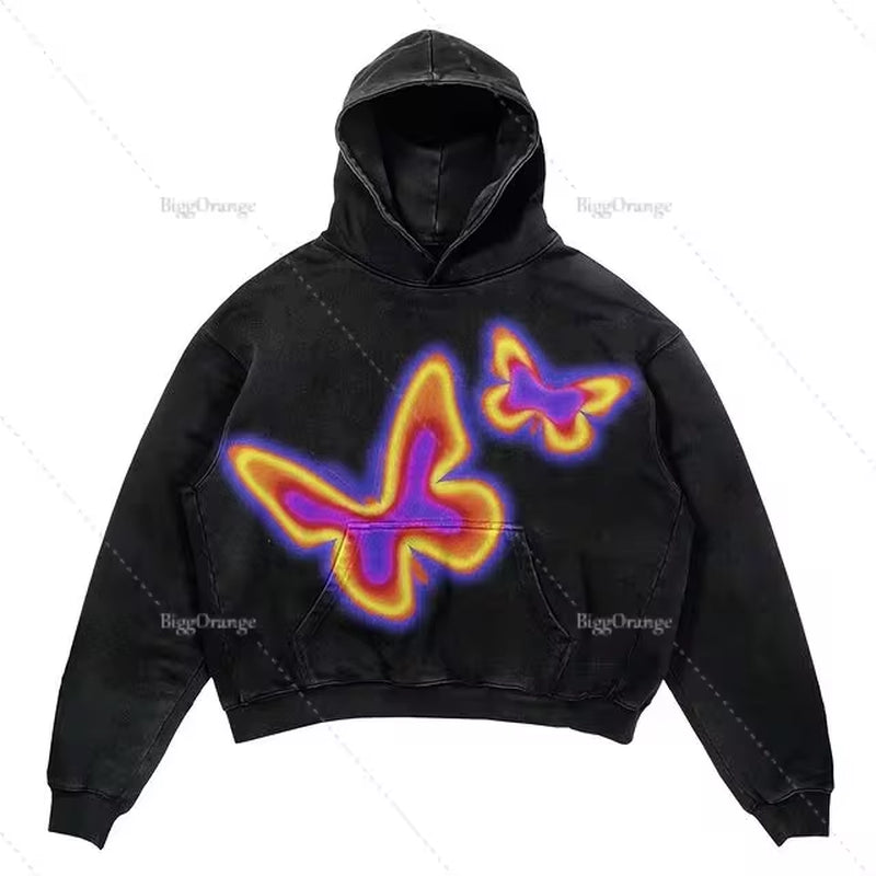 Harajuku Oversized Skull Print Streetwear High Quality Hoodie Vintage Streetwear Women Sweatshirt Goth Jacket Y2K Hoodies Women