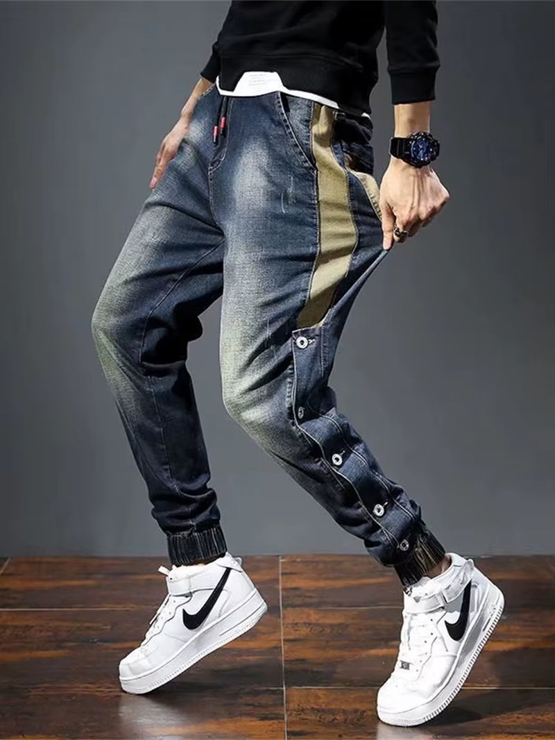 Mens Jeans Harem Pants Fashion Pockets Desinger Loose Fit Baggy Moto Jeans Men Stretch Retro Streetwear Relaxed Tapered Jeans
