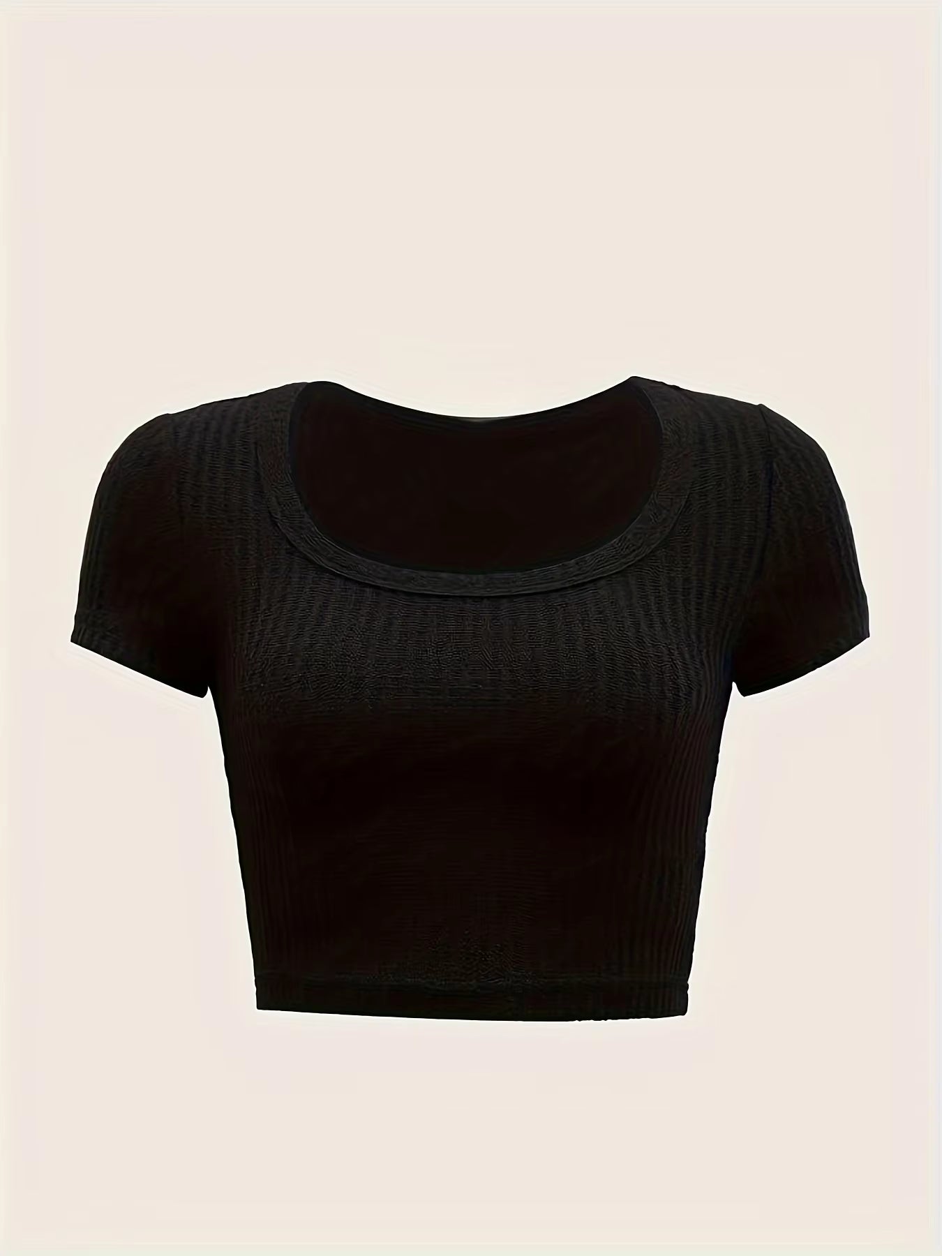 Solid Color Crew Neck Crop Top Y2K Casual Slim Fit Short Sleeve Crop Top T-Shirt for Spring & Summer Women'S Clothing