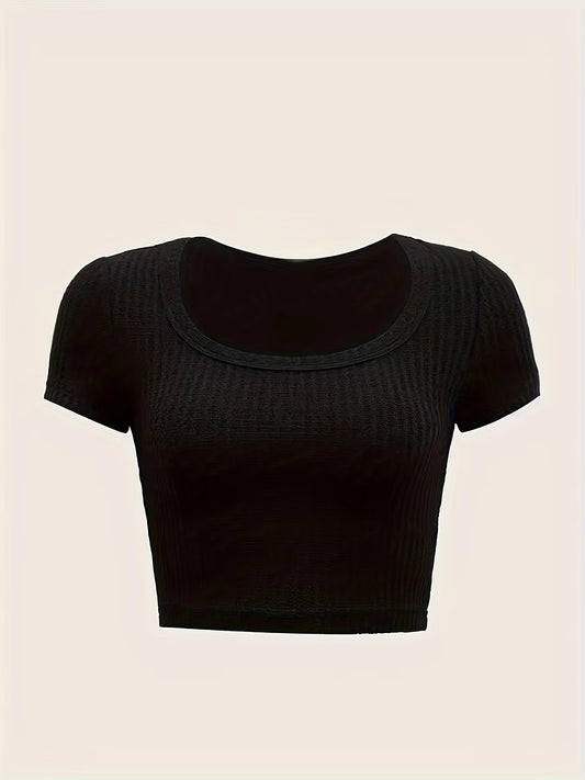 Solid Color Crew Neck Crop Top Y2K Casual Slim Fit Short Sleeve Crop Top T-Shirt for Spring & Summer Women'S Clothing