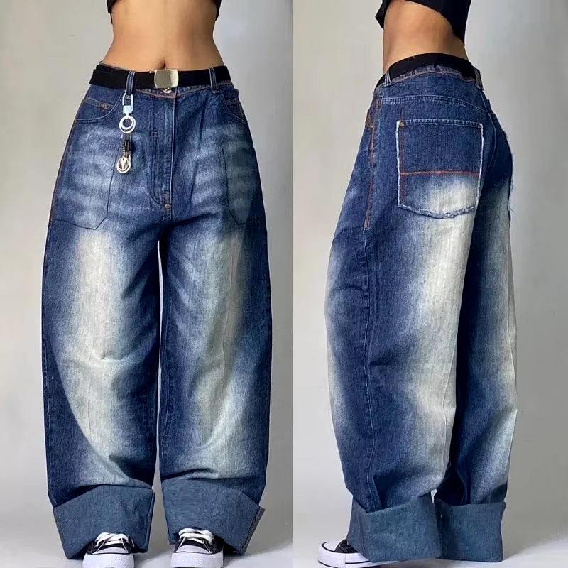 American Virtue Brand Original Splash Ink Skull Skin Embroidery Slim Jeans Y2K Street Straight Casual Pants Men and Women
