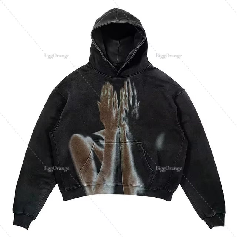 Harajuku Oversized Skull Print Streetwear High Quality Hoodie Vintage Streetwear Women Sweatshirt Goth Jacket Y2K Hoodies Women
