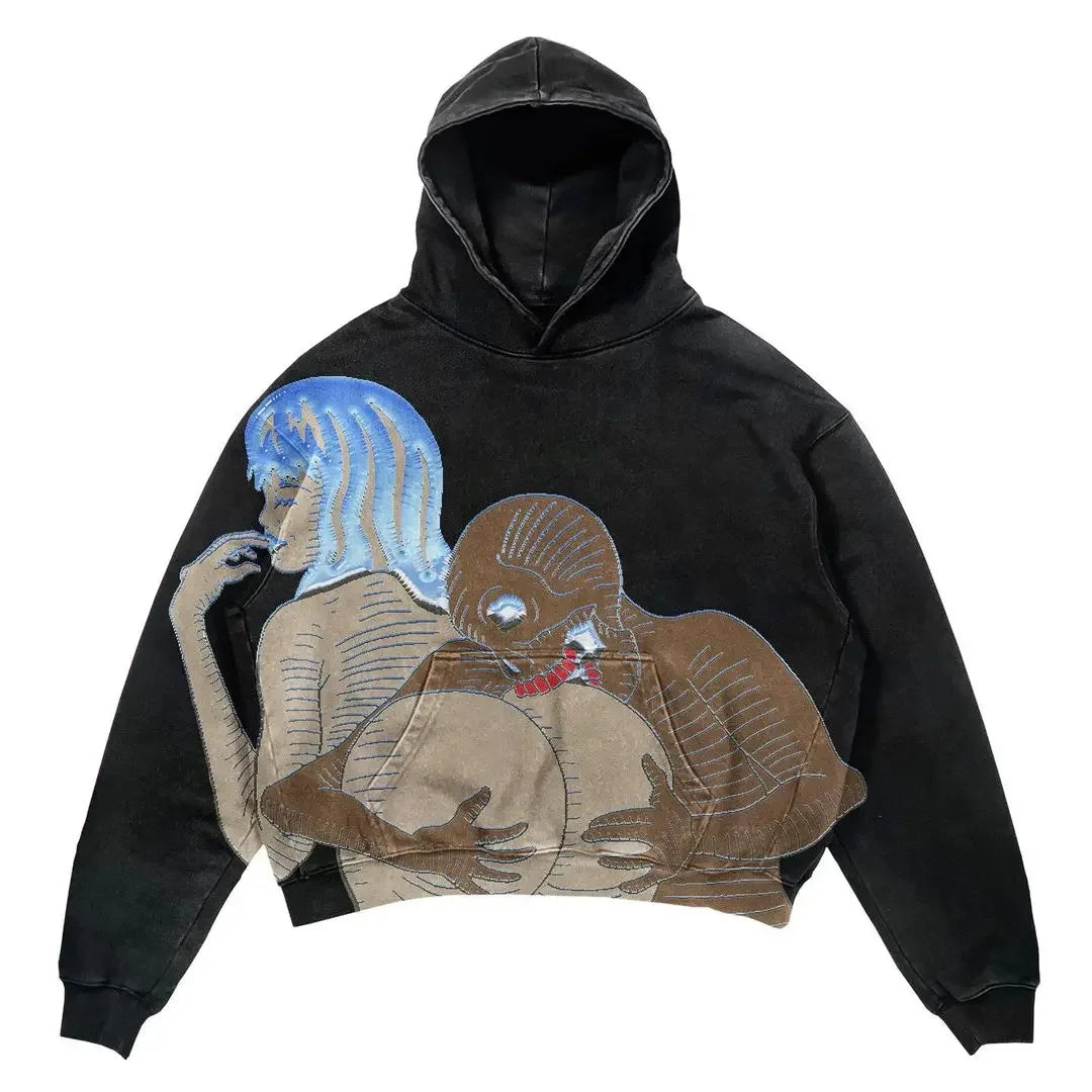 Harajuku Oversized Skull Print Streetwear High Quality Hoodie Vintage Streetwear Women Sweatshirt Goth Jacket Y2K Hoodies Women