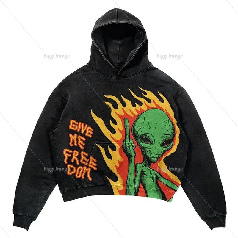 Harajuku Oversized Skull Print Streetwear High Quality Hoodie Vintage Streetwear Women Sweatshirt Goth Jacket Y2K Hoodies Women
