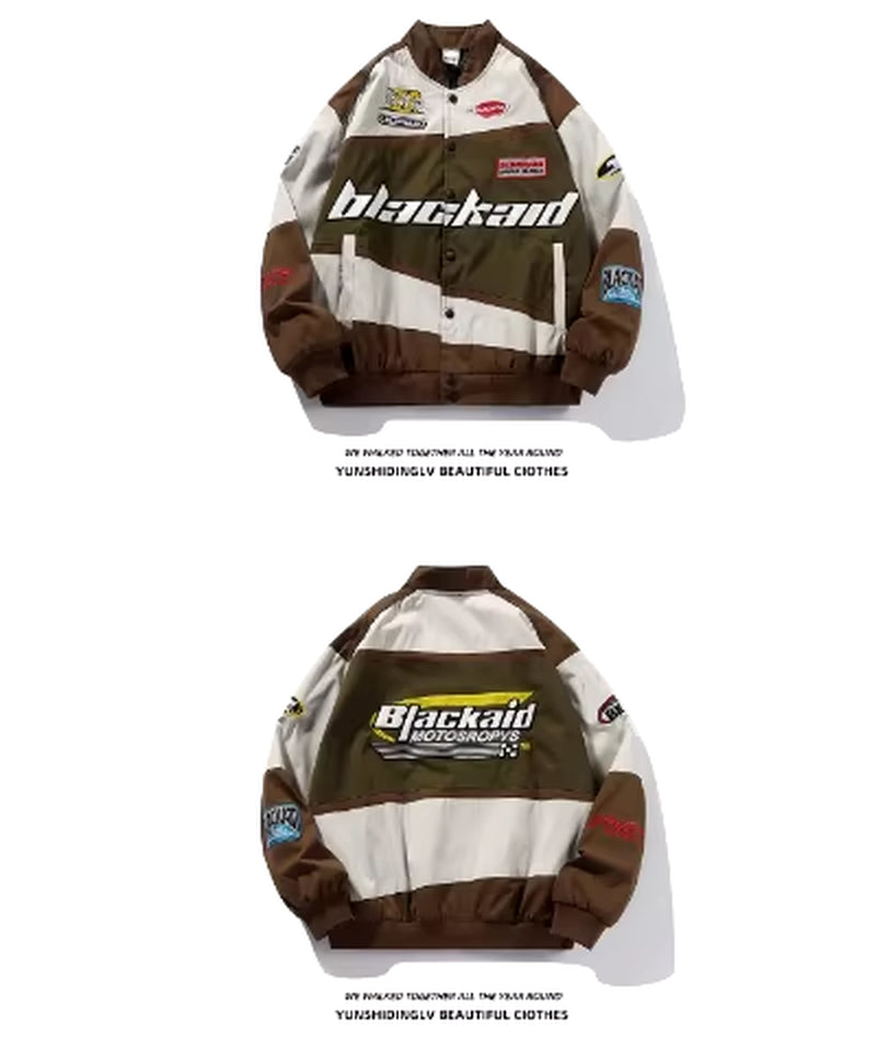 Autumn Varsity Jacket Long Sleeve Motorcycle Jacket Racing Baseball Jacket Women Y2K Printed Casual Loose Coat Single-Breasted
