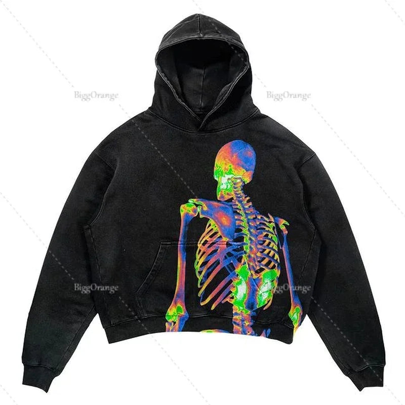 Harajuku Oversized Skull Print Streetwear High Quality Hoodie Vintage Streetwear Women Sweatshirt Goth Jacket Y2K Hoodies Women