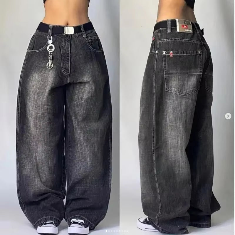 Streetwear American New Washed Light Blue Baggy Jeans Men and Women Y2K High Street Fashion Retro Punk High Waist Wide Trousers