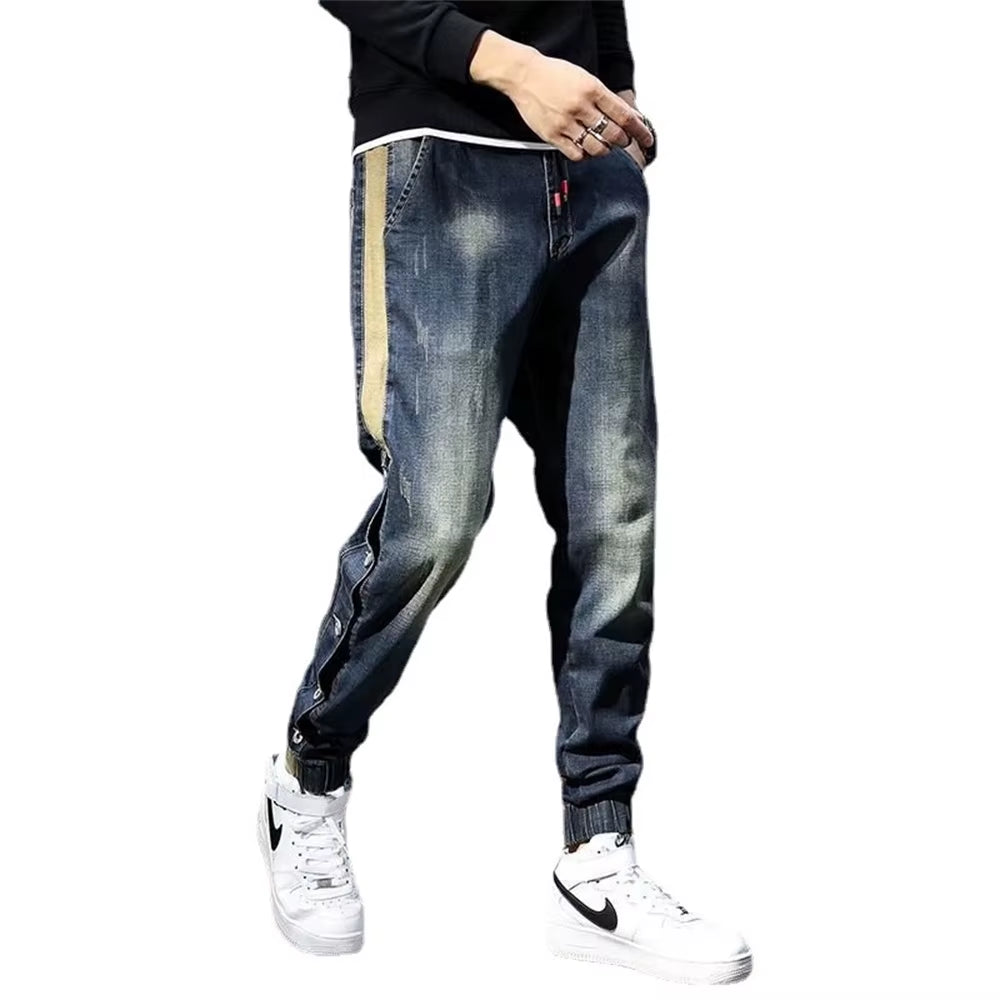 Mens Jeans Harem Pants Fashion Pockets Desinger Loose Fit Baggy Moto Jeans Men Stretch Retro Streetwear Relaxed Tapered Jeans