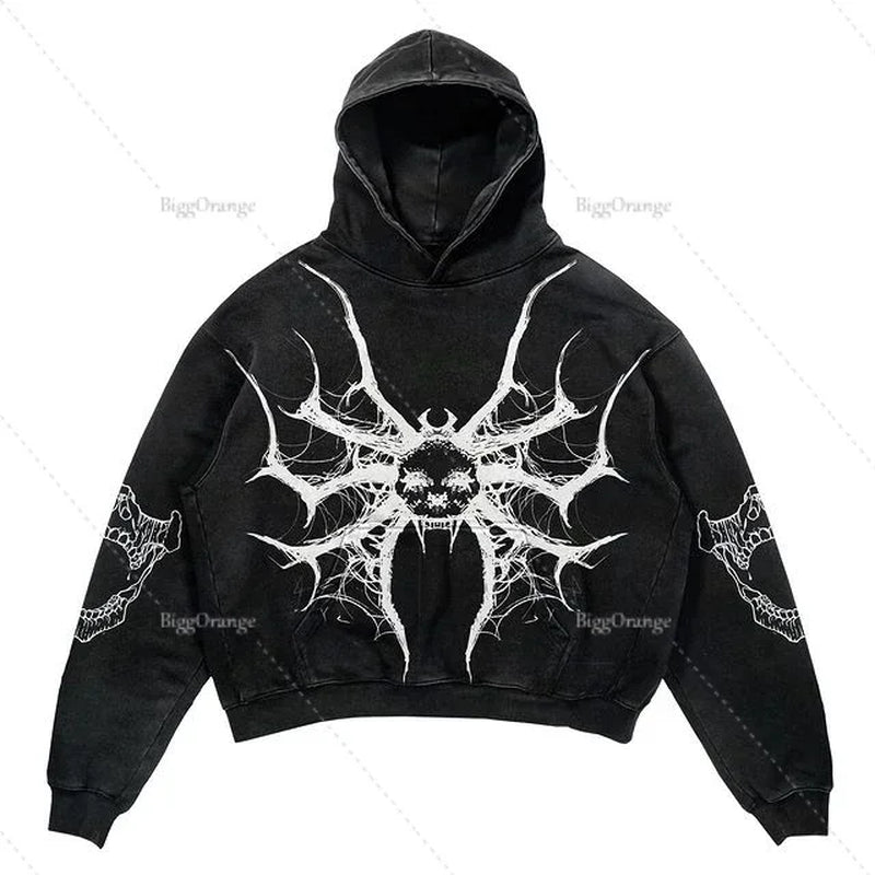 Harajuku Oversized Skull Print Streetwear High Quality Hoodie Vintage Streetwear Women Sweatshirt Goth Jacket Y2K Hoodies Women