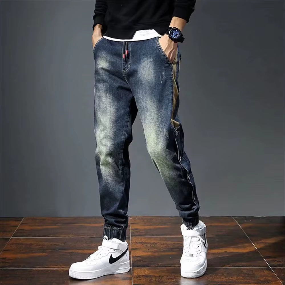 Mens Jeans Harem Pants Fashion Pockets Desinger Loose Fit Baggy Moto Jeans Men Stretch Retro Streetwear Relaxed Tapered Jeans