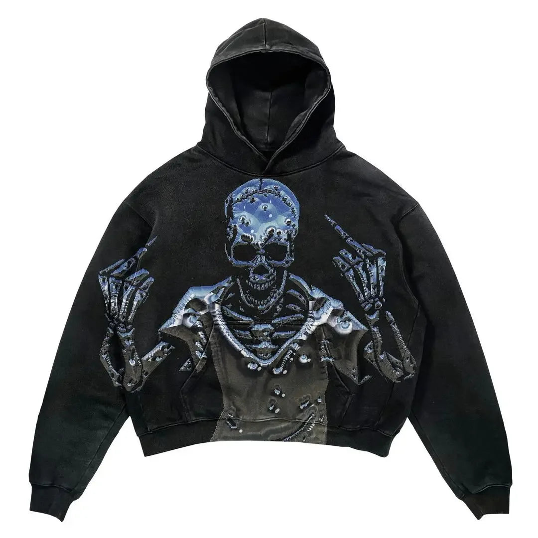 Harajuku Oversized Skull Print Streetwear High Quality Hoodie Vintage Streetwear Women Sweatshirt Goth Jacket Y2K Hoodies Women