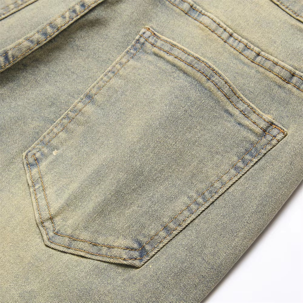 Streetwear Retro Style Men Ripped Spliced Slim Jeans Trousers Hip Hop Holes Stylish Denim Pants for Male