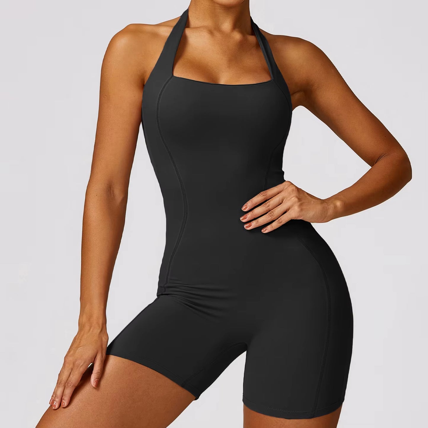 Women'S Halter Backless Short Jumpsuit One-Piece Tight Fit Gym Sports Yoga Jumpsuits for Women Sportswear Outfit Workout Clothes