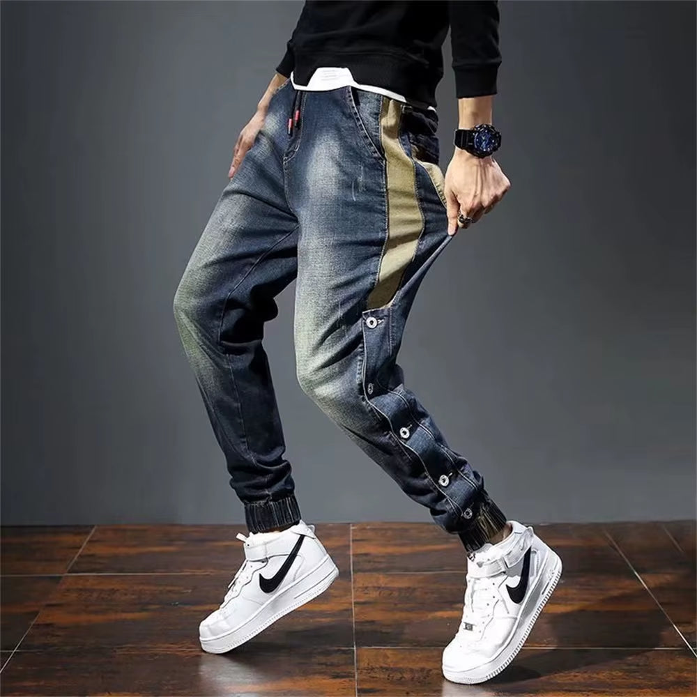 Mens Jeans Harem Pants Fashion Pockets Desinger Loose Fit Baggy Moto Jeans Men Stretch Retro Streetwear Relaxed Tapered Jeans